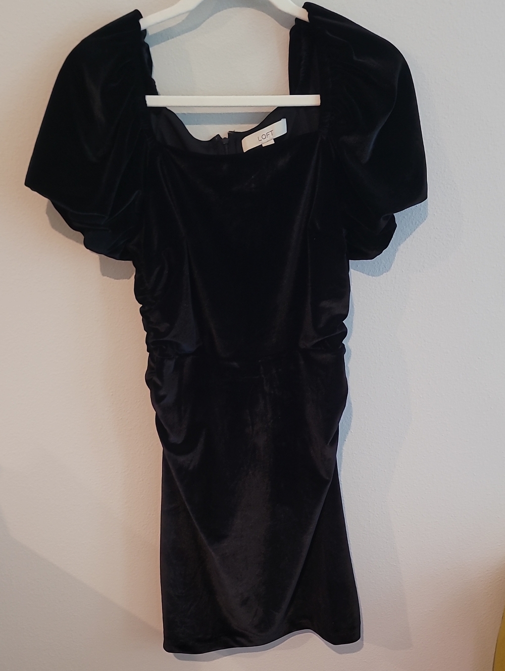 LOFT Black Velvet Mini Dress with Puff Sleeves